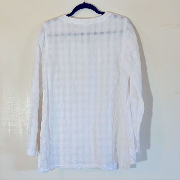 Pure Jill White Puckered Blouse Long Sleeves Button Up Sz Small Gorgeous - Picture 2 of 8